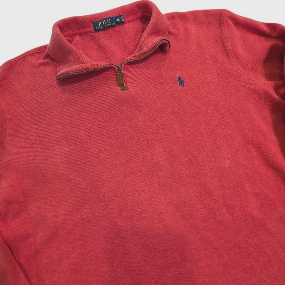 Polo Ralph Lauren Mens Quarter Zip Pullover Red Cotton Pony Logo XL